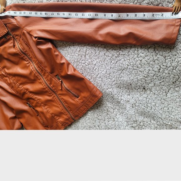 Miss Lili Faux Leather Orange Jacket - Size Small - Picture 11 of 11